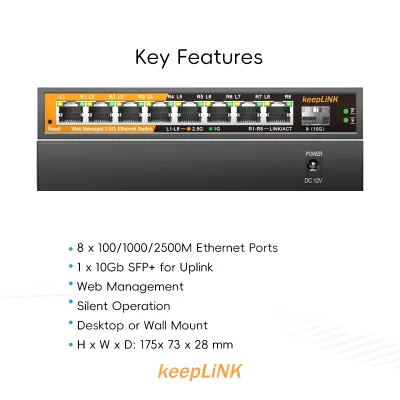 Switch réseau 9 ports 2,5 GbE et SFP+ métal – image 2